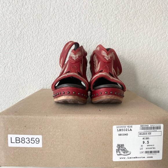 Lane Boots LEXINGTON Womens Red Wedges 9.5 Western Sandals Cowgirl Wooden Heels - Picture 10 of 11